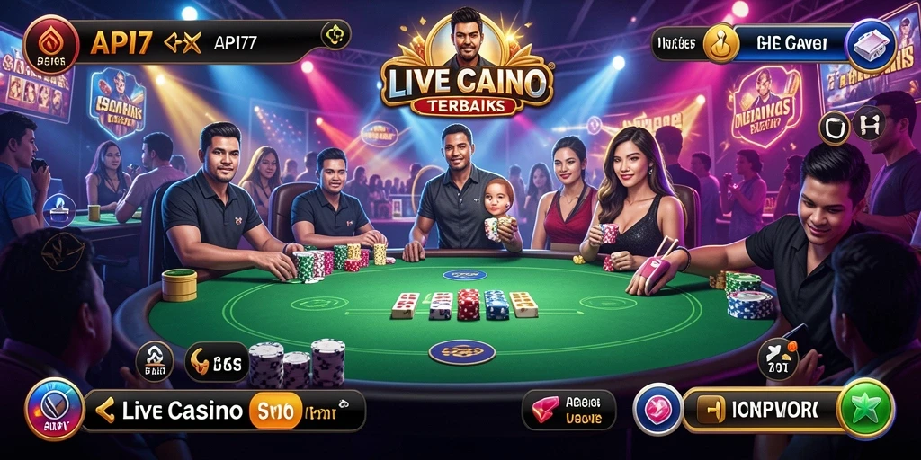 Screenshot gameplay API77 dengan dealer langsung dan suasana kasino yang realistis.
