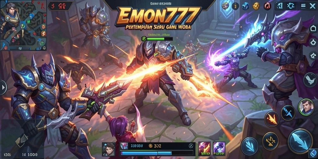 Menampilkan aksi seru di arena pertarungan MOBA.