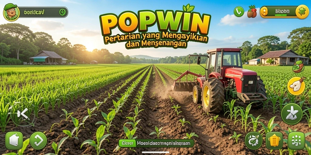 Screenshot gameplay <strong>POPWIN</strong> menampilkan aktivitas pertanian yang seru dan grafis yang memukau.