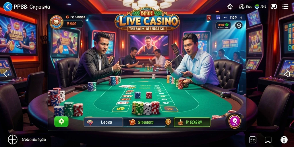 Tampilan gameplay PP88 yang menampilkan dealer langsung dan permainan kasino.