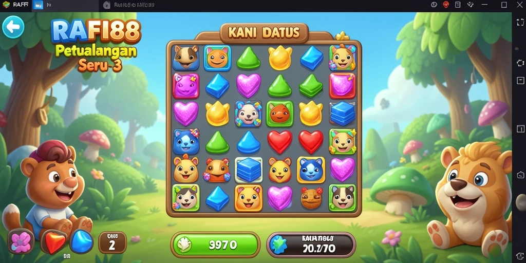 Screenshot gameplay RAFI88 menunjukkan aksi mencocokkan item yang penuh warna.
