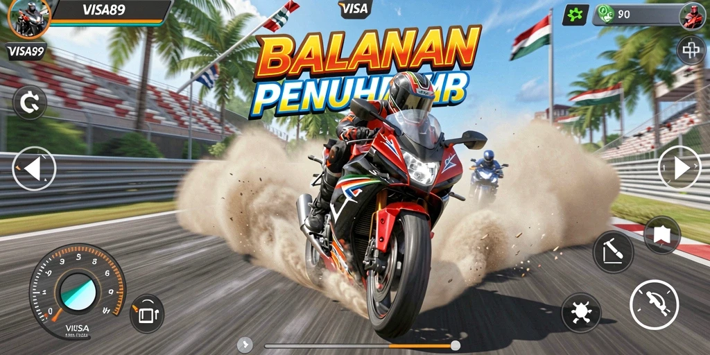 Tampilkan aksi balap motor yang mendebarkan dalam gameplay VISA89.