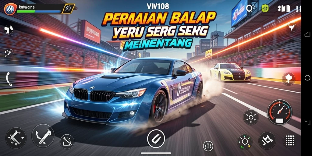 Tampilan menarik dari gameplay VW108 dengan mobil balap cepat.